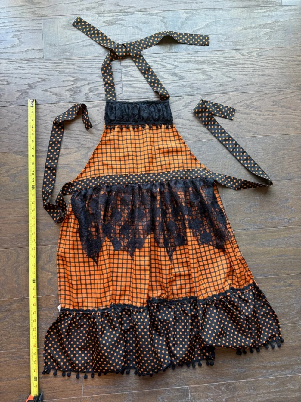 Pier 1 Imports Halloween Apron Orange Black Polka Dot Lace Spiderweb Cottagecore